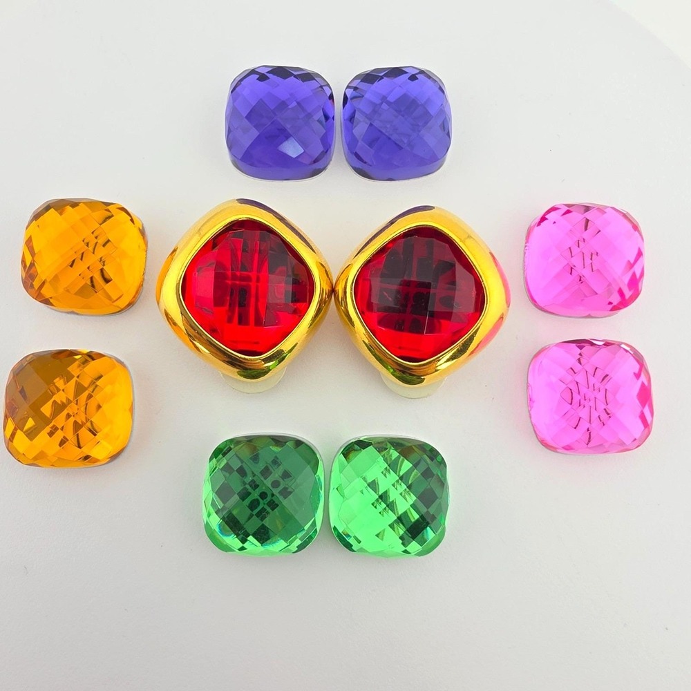 Vtg JOAN RIVERS Clip On Earrings Lucite 5 Interchangeable Stones Gold Tone